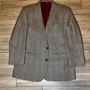 VINTAGE International Passport Gray Wool Silk Plaid Blazer 43R Double Vent